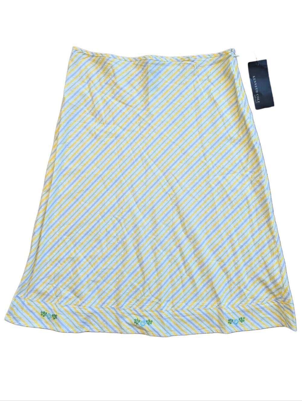 Kenneth Cole Women Yellow Blue Diagonal Striped Textured A-Line Skirt NWT Size 6
